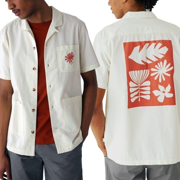 Frank and Oak Over Shirt Organic Cotton Overshirt Graphic Button Up Short Sleeve - Picture 1 of 16